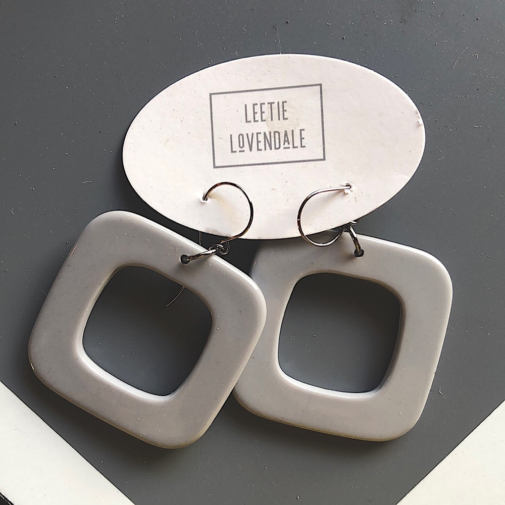 Leetie Lovendale, Gray Square Hoop Earrings